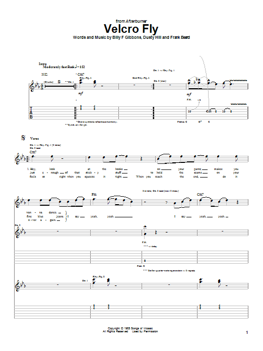 Download ZZ Top Velcro Fly Sheet Music and learn how to play Piano, Vocal & Guitar (Right-Hand Melody) PDF digital score in minutes
