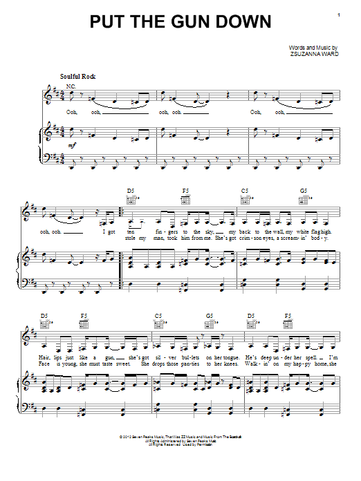 Download ZZ Ward Put The Gun Down Sheet Music and learn how to play Piano, Vocal & Guitar (Right-Hand Melody) PDF digital score in minutes
