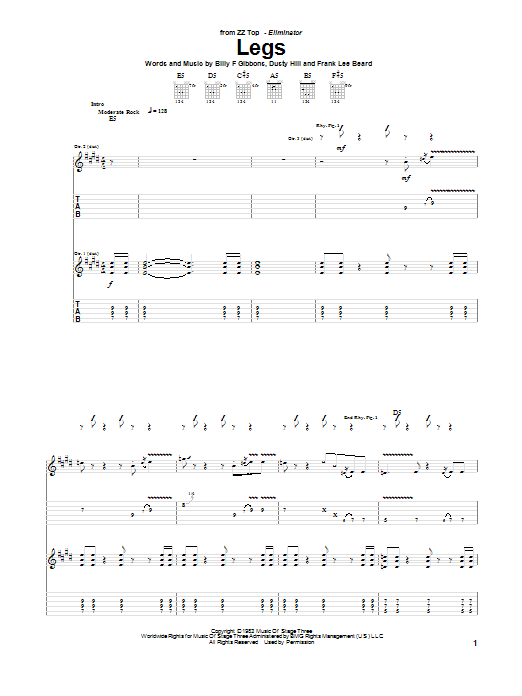 ZZ Top "Legs" Sheet Music Notes Download Printable PDF Score 22522